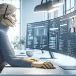 Norwegian customer service agent using ai assistant on screen in a modern office