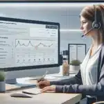 Norwegian customer service agent using automated complaint system in a modern office